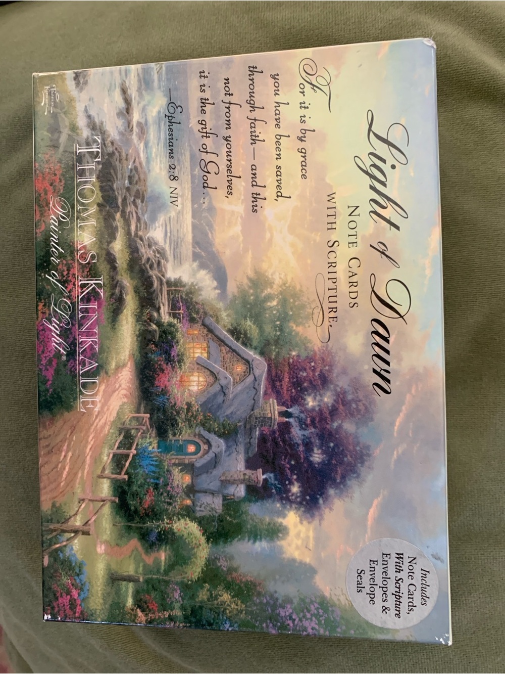 10 Thomas Kinkade Light of Dawn Note Cards - Pastel Blue, Pink, Purple, Green